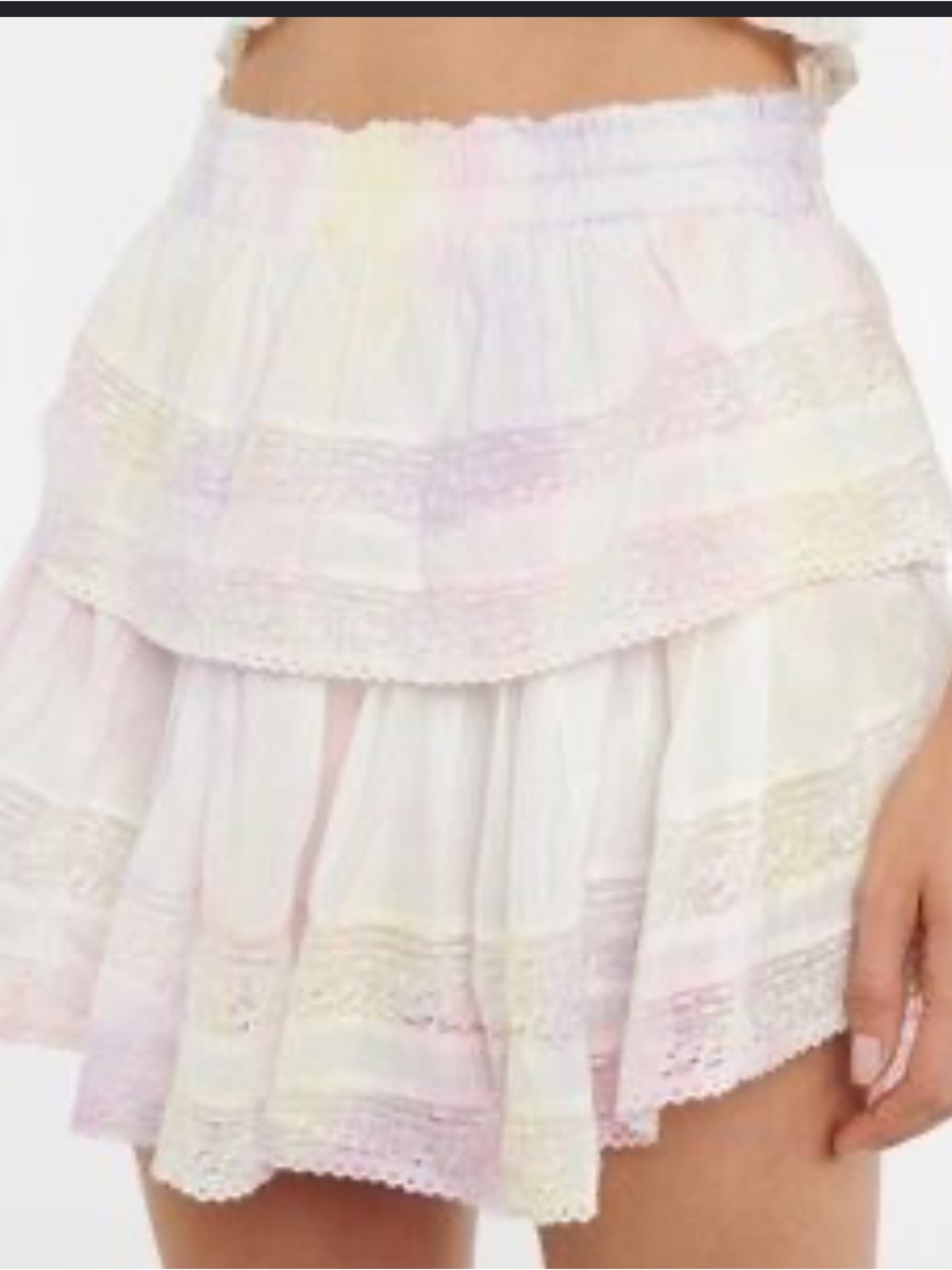 loveshackfancy mini ruffle tie dye skirt